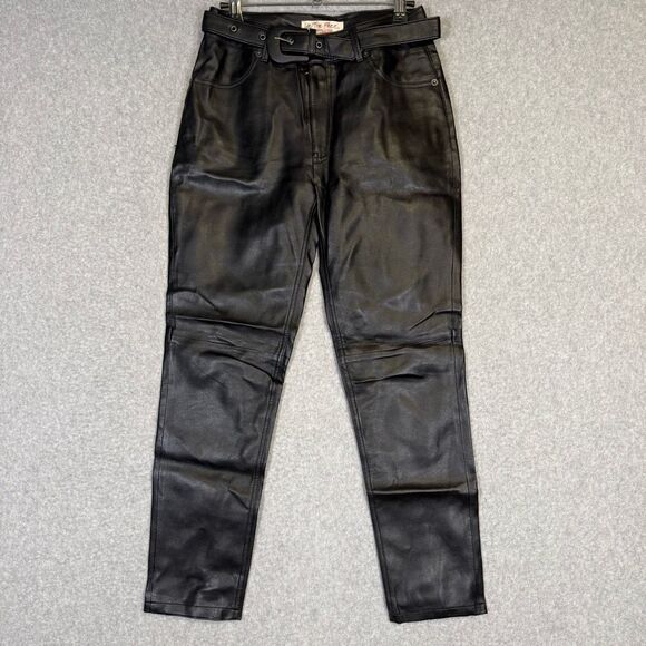 New Free People Womens 24 Vegan high Rise Black Leather Look Pants NWT - Picture 1 of 8
